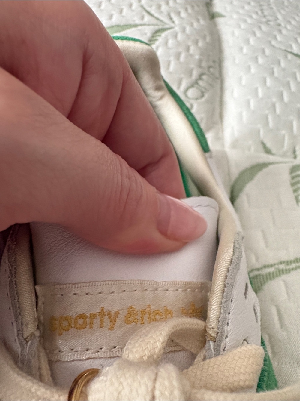 Sporty & Rich Adidas White & Green Retro Trainer with Beige Suede Accents - Picture 6 of 7